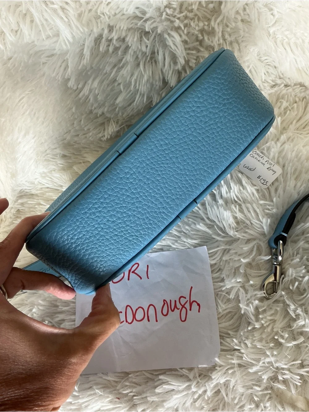 Coach Pebbled Leather Crossbody Camera Bag in Sky Blue